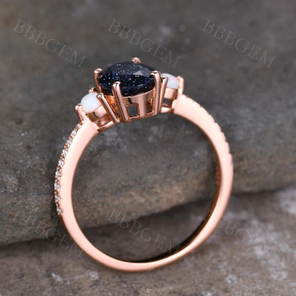 Blue Sandstone Gift-BBBGEM Rose Gold Blue Sandstone Ring