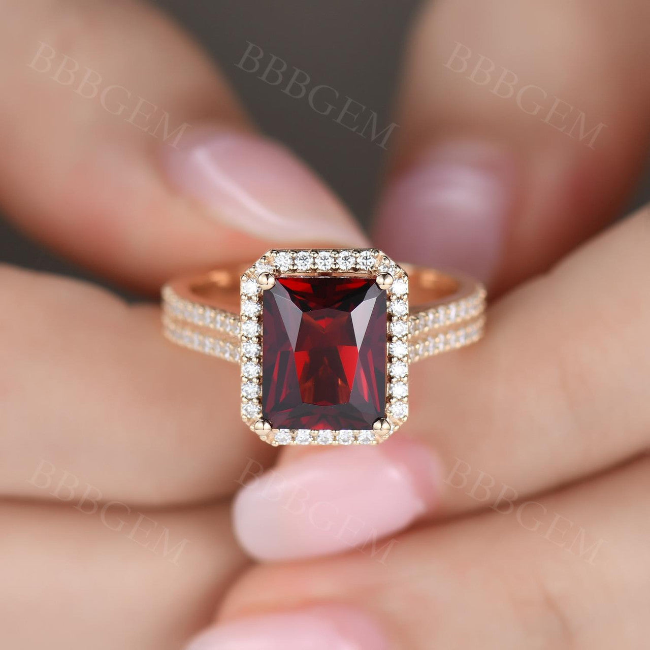 Yellow Gold Garnet Ring-BBBGEM Garnet Engagement Ring