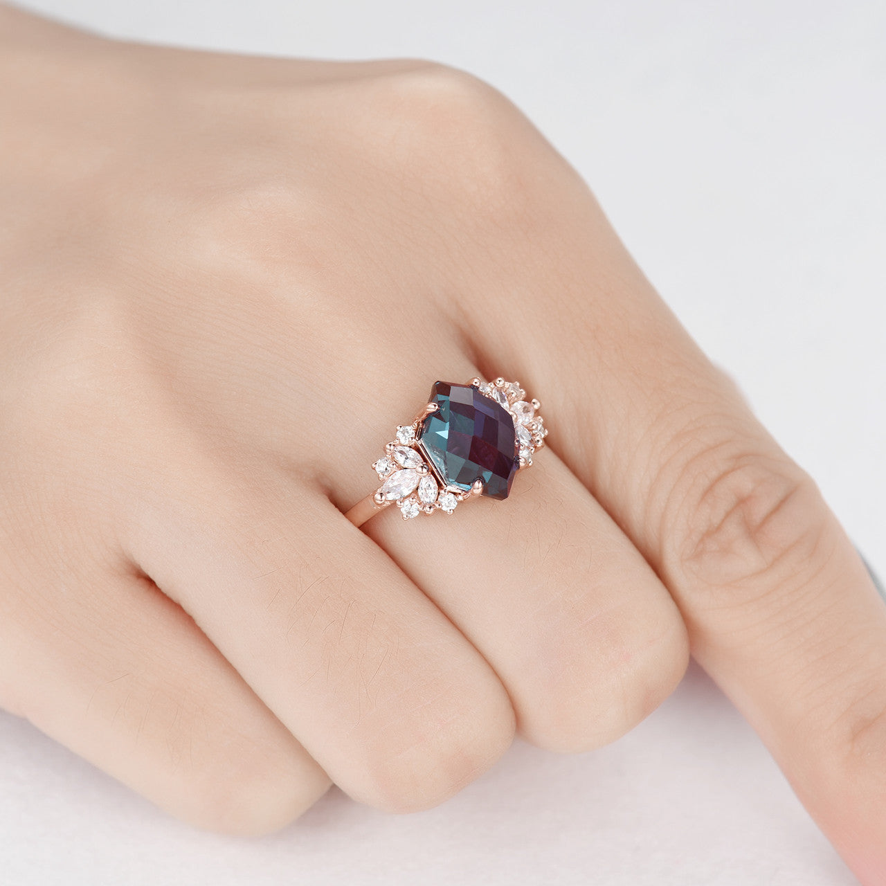 Alexandrite And Moissanite Ring-BBBGEM Alexandrite Engagement Ring