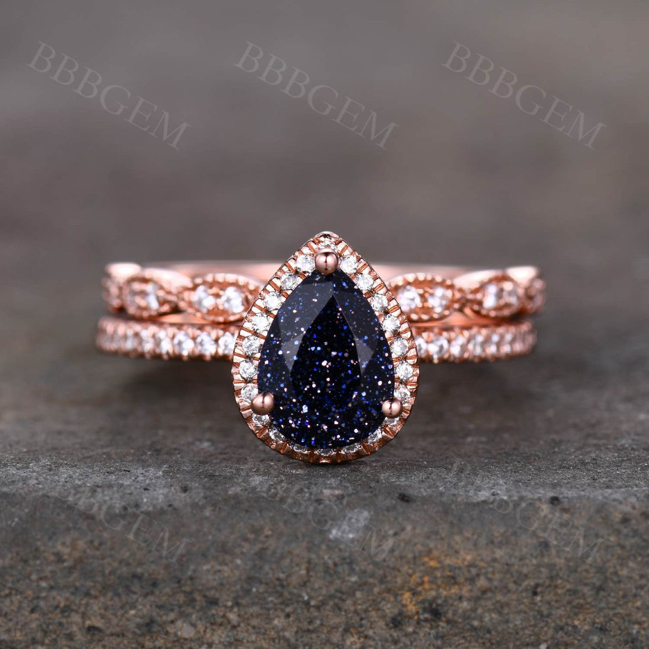 Blue Sandstone Engagement Ring-BBBGEM Blue Sandstone Engagement Ring