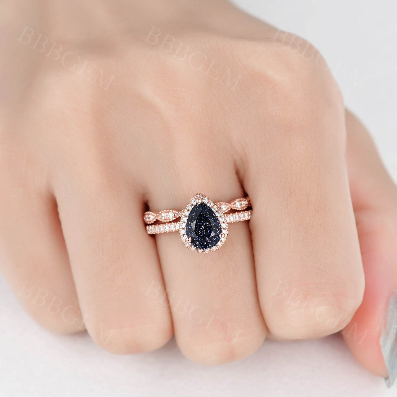 Blue Sandstone Bridal Set-BBBGEM Blue Sandstone Engagement Ring