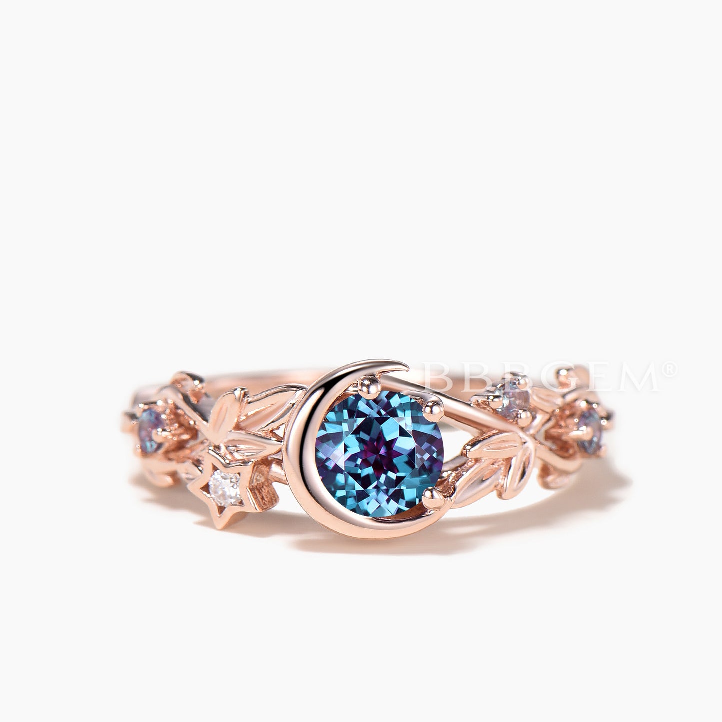 Round Cut Color-change Alexandrite Moon Twisted Ring Ruby Band Bridal Set