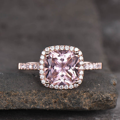 Cushion Pink Morganite Engagement Ring-BBBGEM Cushion Cut Morganite Rings