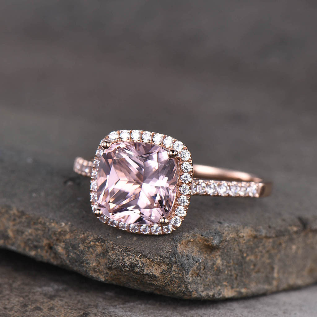 Pink Morganite Engagement Ring-BBBGEM Cushion Cut Morganite Rings