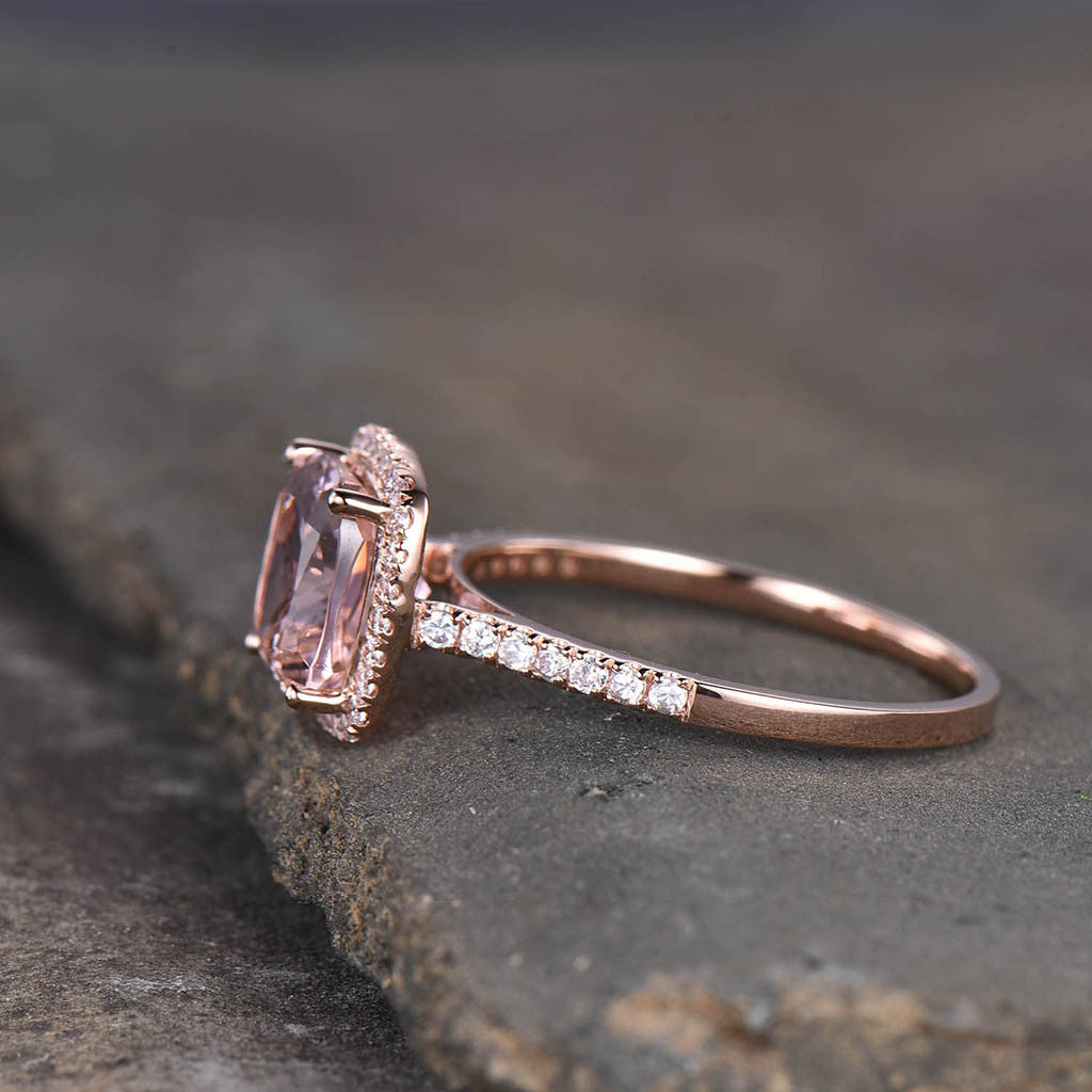 Cushion Cut Morganite Ring-BBBGEM Cushion Cut Morganite Rings