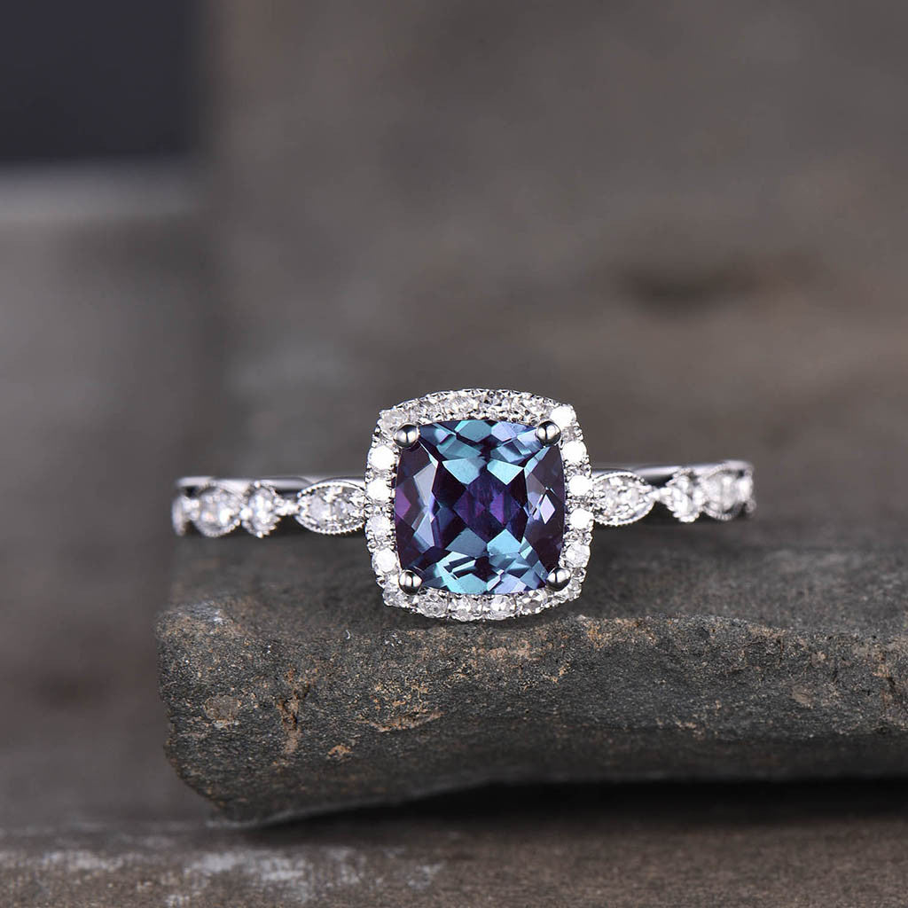 alexandrite halo engagement ring