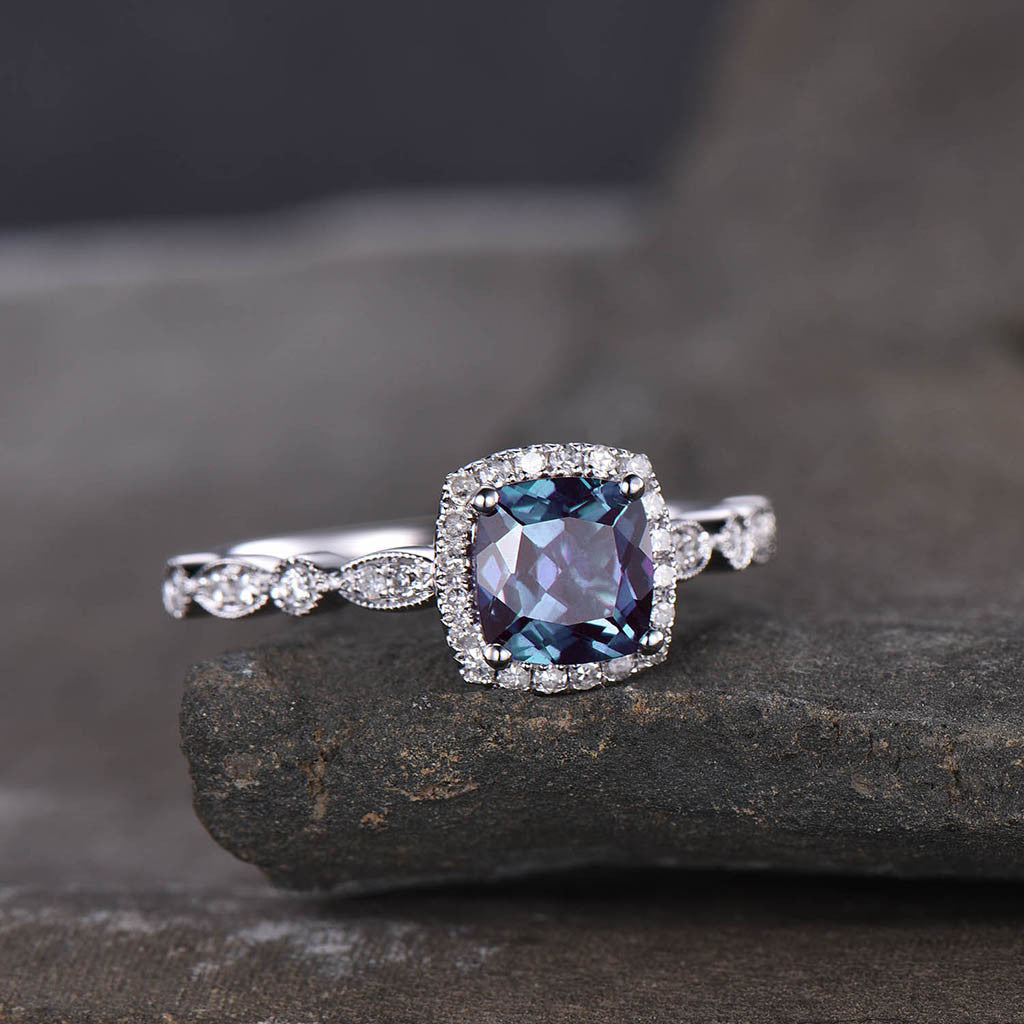 alexandrite engagement ring cushion cut