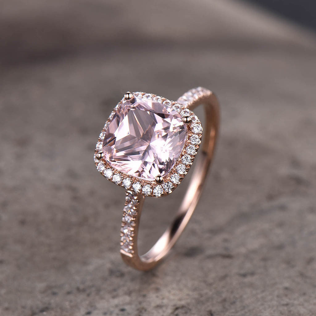 Rose Gold Morganite Ring-BBBGEM Cushion Cut Morganite Rings