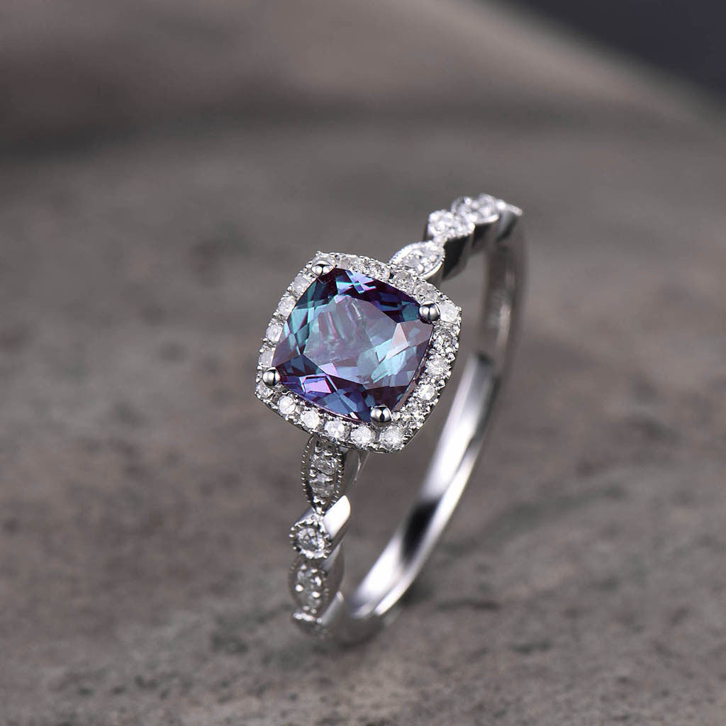 white gold alexandrite engagement ring