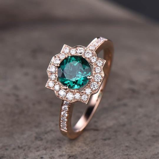 Emerald Moissanite Halo Engagement Ring