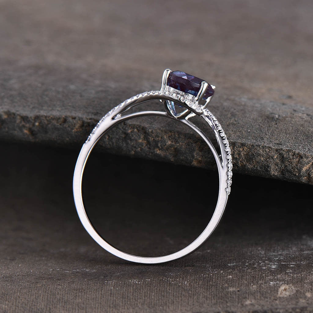 swirl engagement ring- swirl halo alexandrite ring-bbbgem 14k alexandrite swirl rings