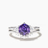 Hexagon Cut Purple Sapphire Engagement Ring Trillion Moissanite Ring Set