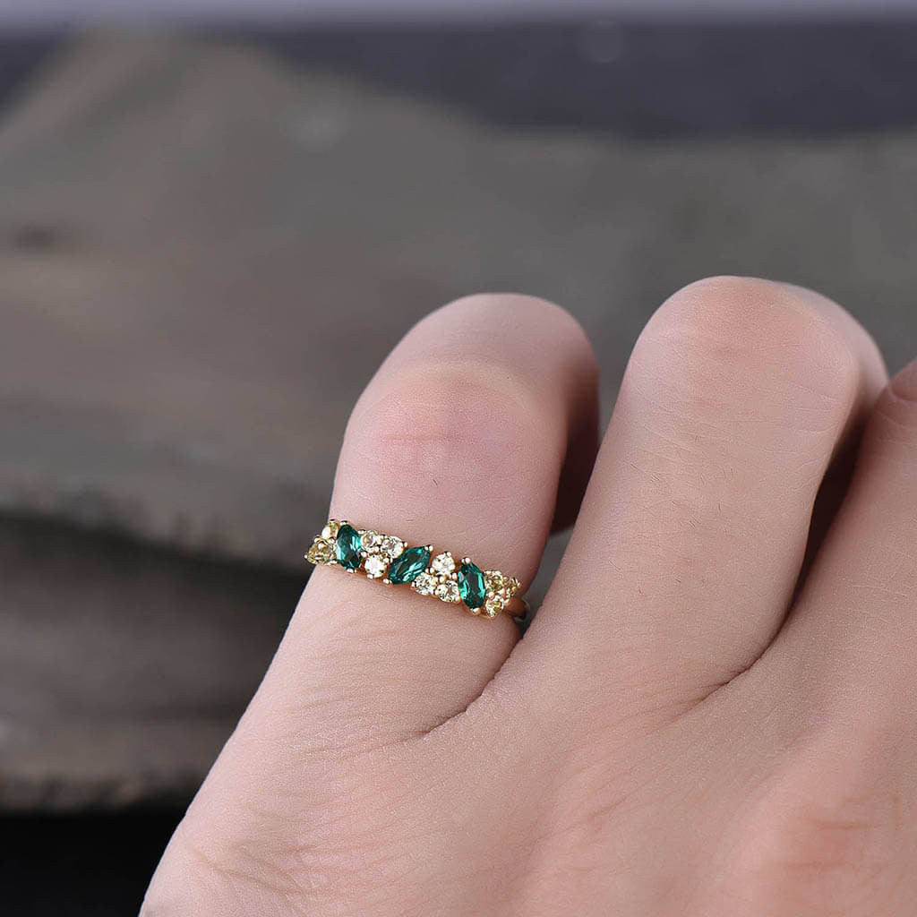 emerald and peridot wedding band-Yellow Gold Peridot Wedding Bands