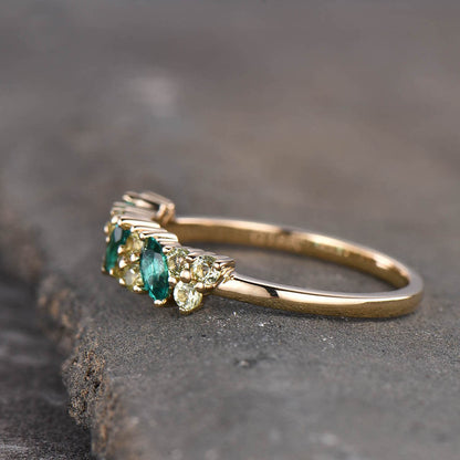 emerald wedding band yellow gold-Marquise Emerald Wedding Band