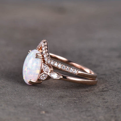 White Opal Ring Set-BBBGem Opal Rings