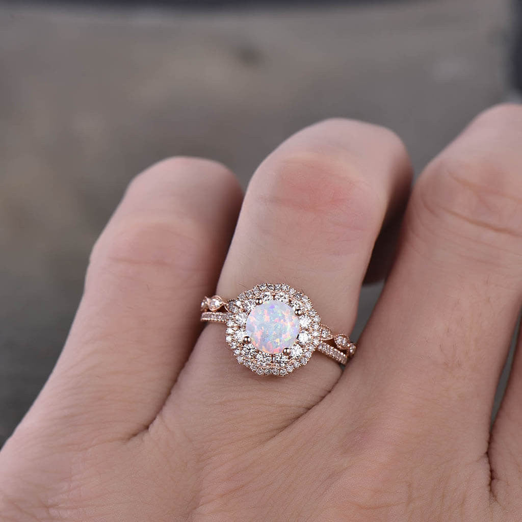 opal wedding ring set-unisex opal wedding rings