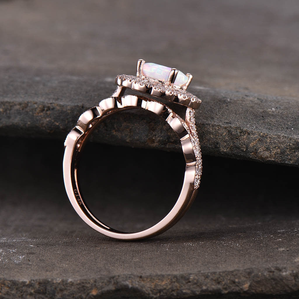 rose gold opal vridal ring set-october birthstones opal