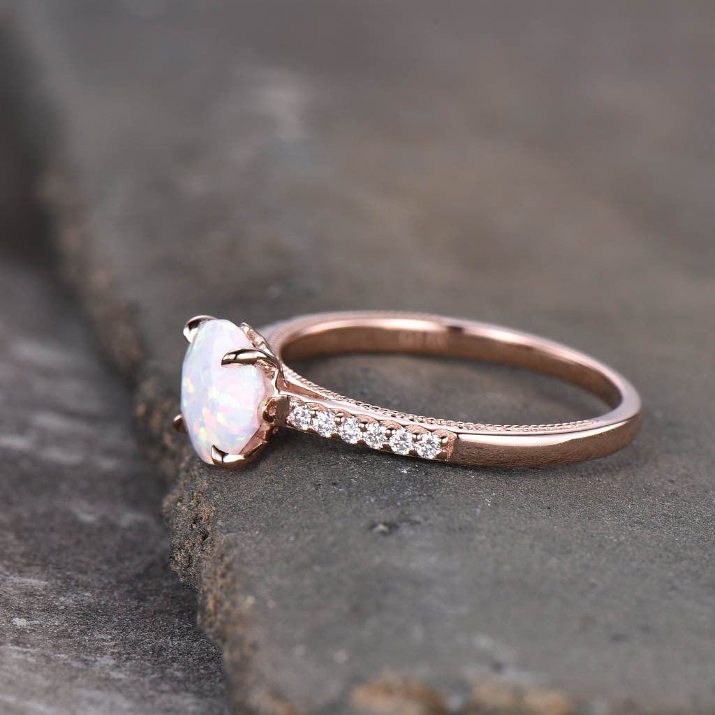 Opal Engagement Ring Rose Gold