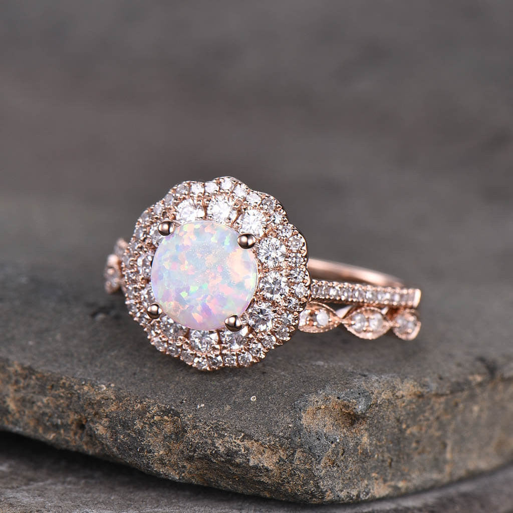 opal wedding ring set-white opal stone