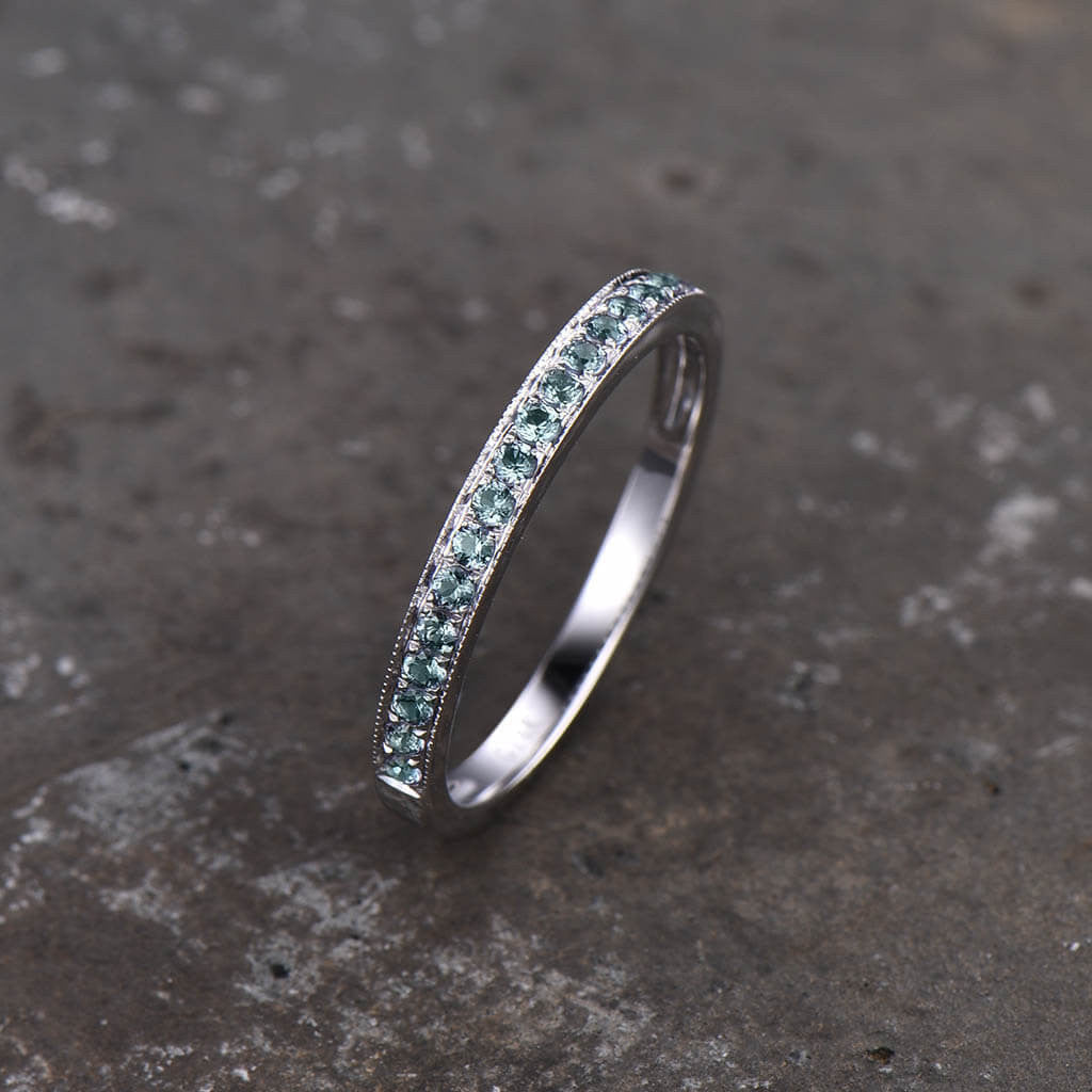 Alexandrite Wedding band white gold