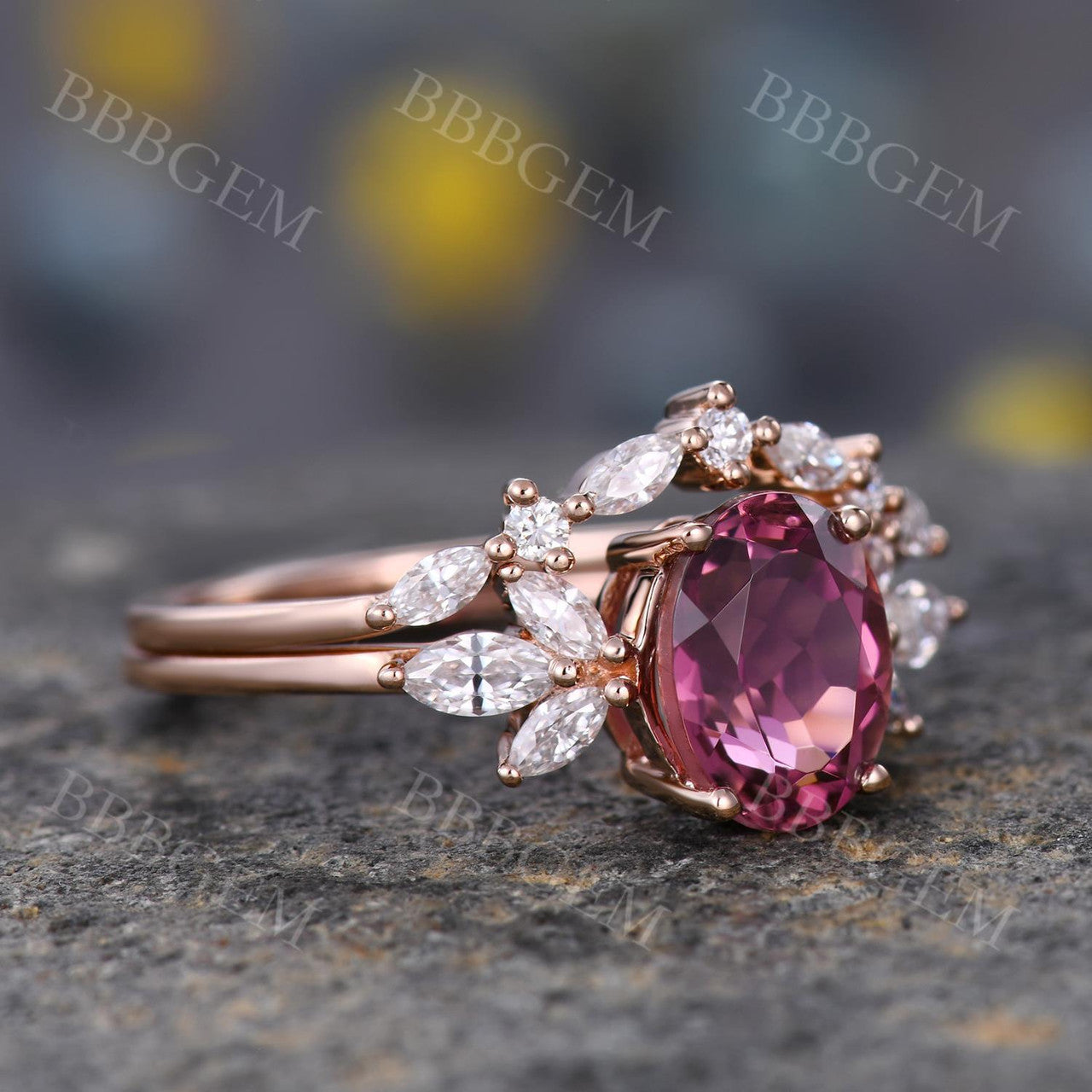 Natural Tourmaline Promise Ring Set-BBBGEM Tourmaline Engagement Ring