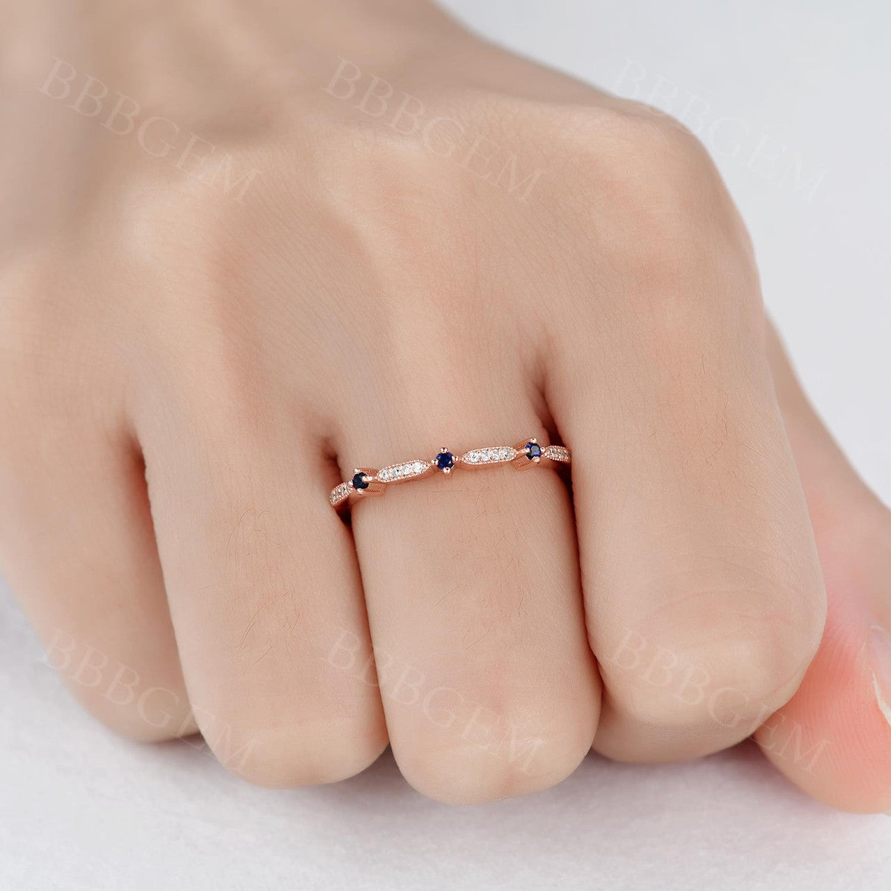 Rose Gold Sapphire Ring-BBBGEM Sapphire Wedding Bands