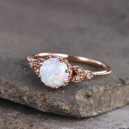 Floral Opal Solitaire Engagement Ring Rose Gold Antique