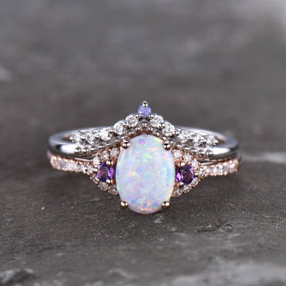 Custom Opal bridal set-BBBGEM Three Stone Vintage Opal Rings