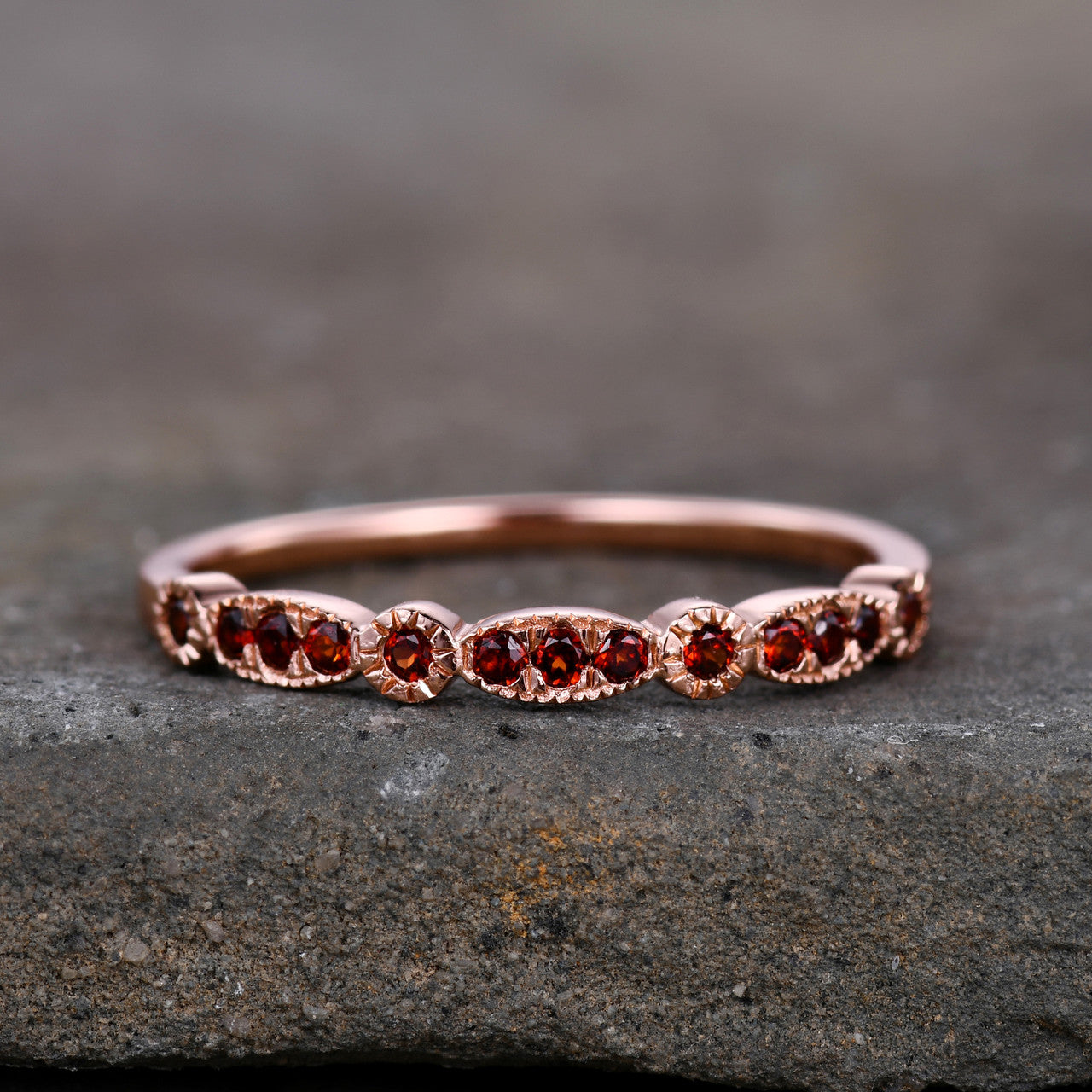 Art Deco Garnet Wedding Band- BBBGEM Art Deco Garnet Wedding Band