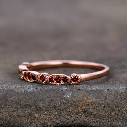 Half Eternity Wedding Band- BBBGEM Art Deco Garnet Wedding Band