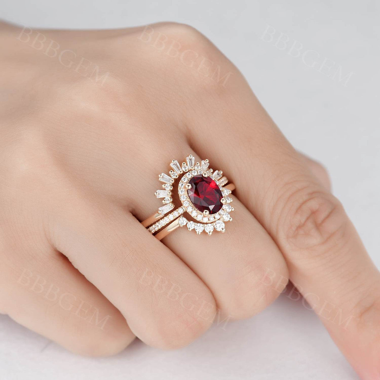 Garnet Halo Engagement Rings-BBBGEM Garnet Engagement Rings