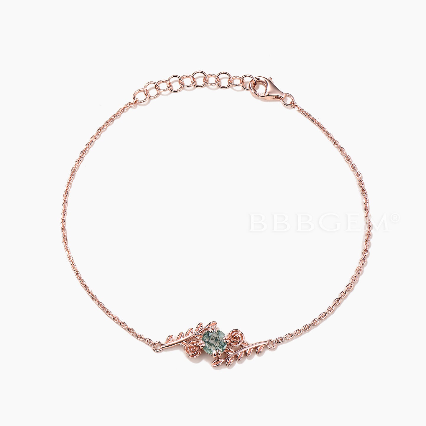 Round Cut Moss Agate Flower Bracelet Leaf Nature Inspired Solitaire Bracelet