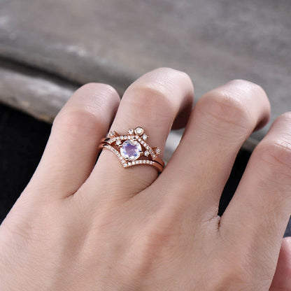 Moonstone wedding Set Rose Gold hand