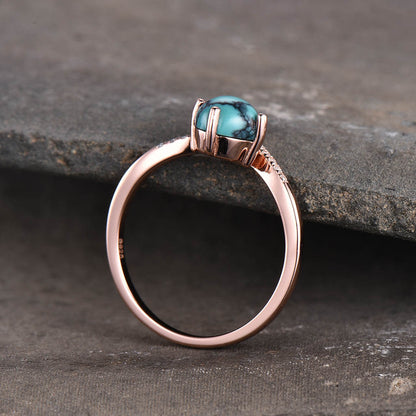 Simple Turquoise Engagement Ring Curved V Dianond  Band