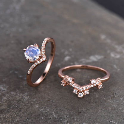 Moonstone Wedding Set Rose Gold