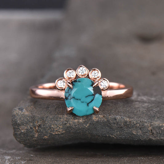 Floral Turquoise Diamond Engagement Ring-BBBEGM Rose Gold Diamond Turquoise Ring