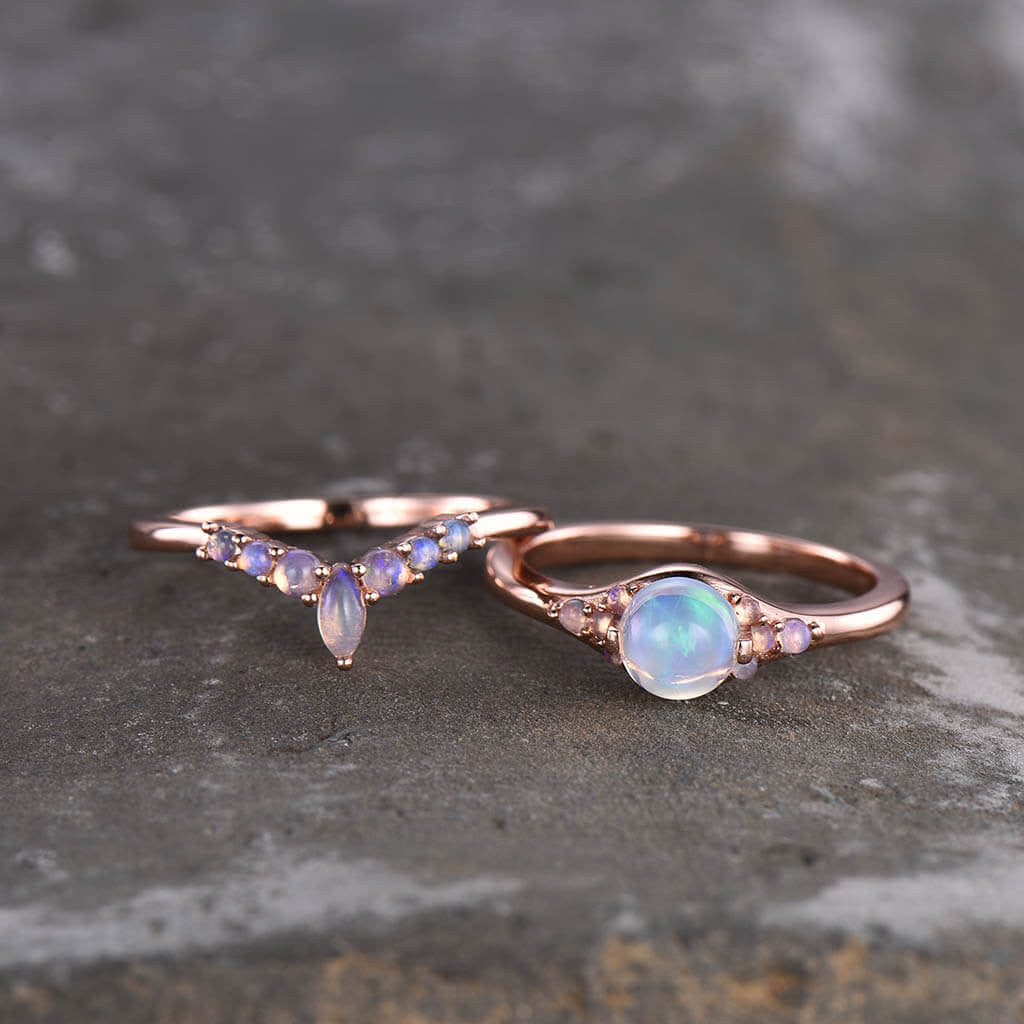 Moonstone Wedding Set rose gold