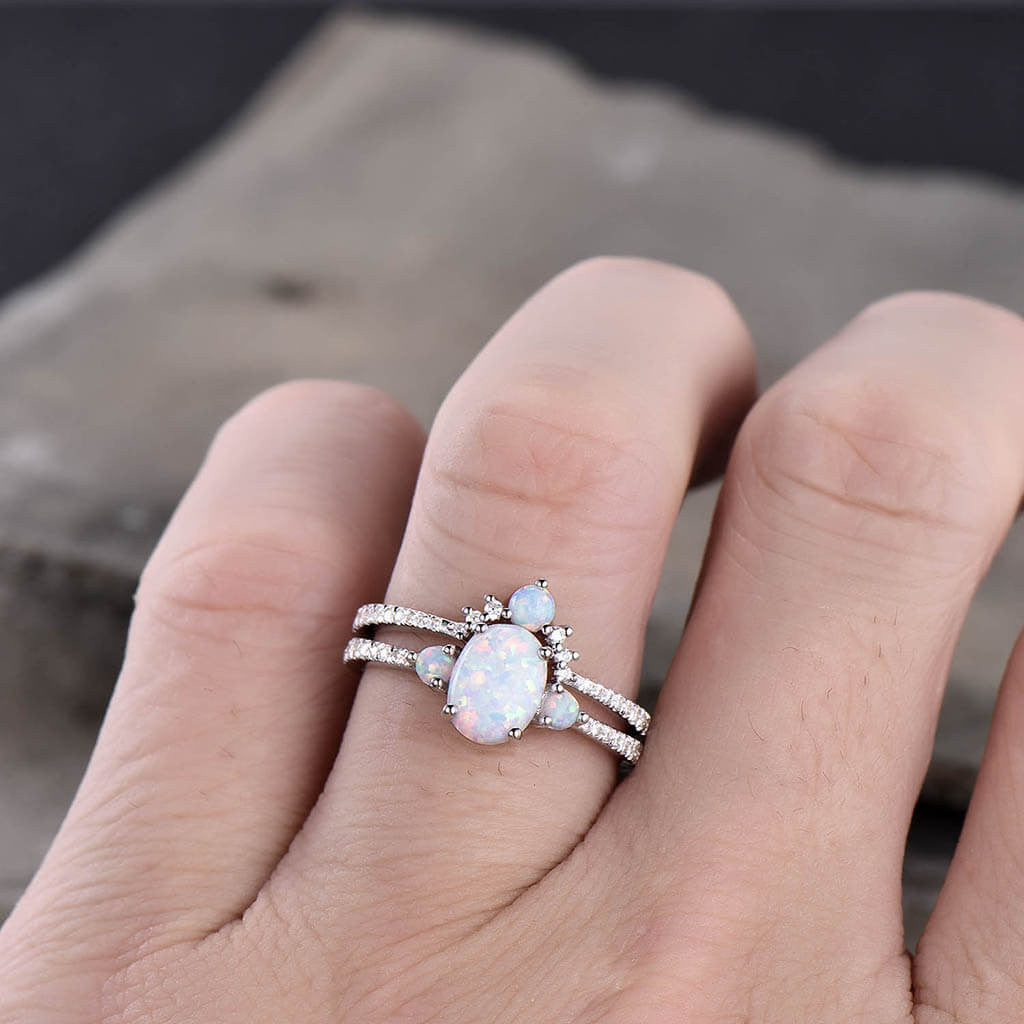 Opal Bridal Set White Gold-BBBGem Opal Rings