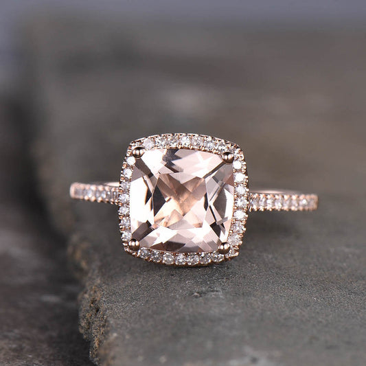 Cushion Cut Morganite Engagement Ring-bbbgem rose gold and morganite engagement ring 8mm