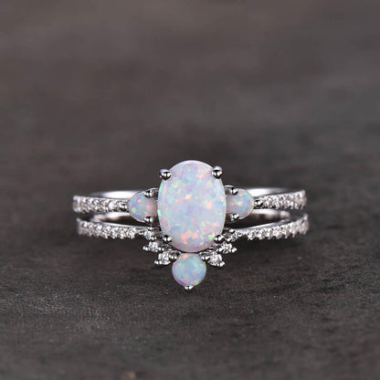 Opal Bridal Set White Gold-BBBGem Opal Rings