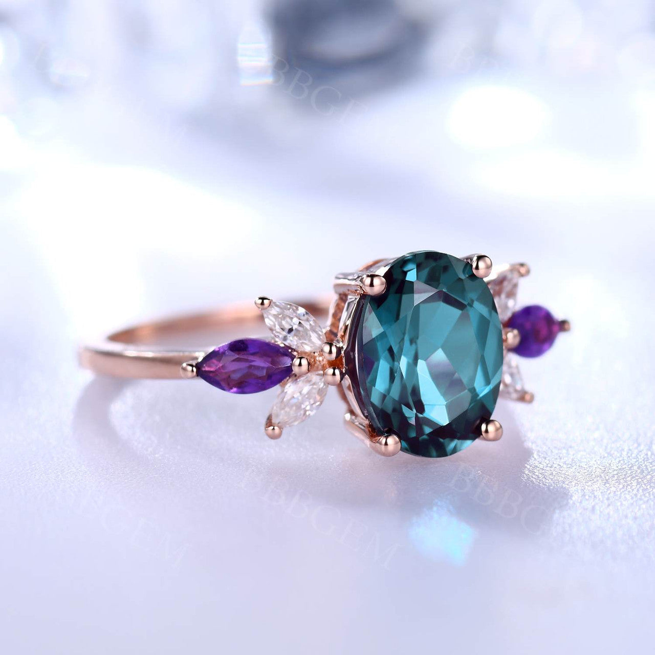 Rose Gold Alexandrite Ring-BBBGEM Alexandrite Rings