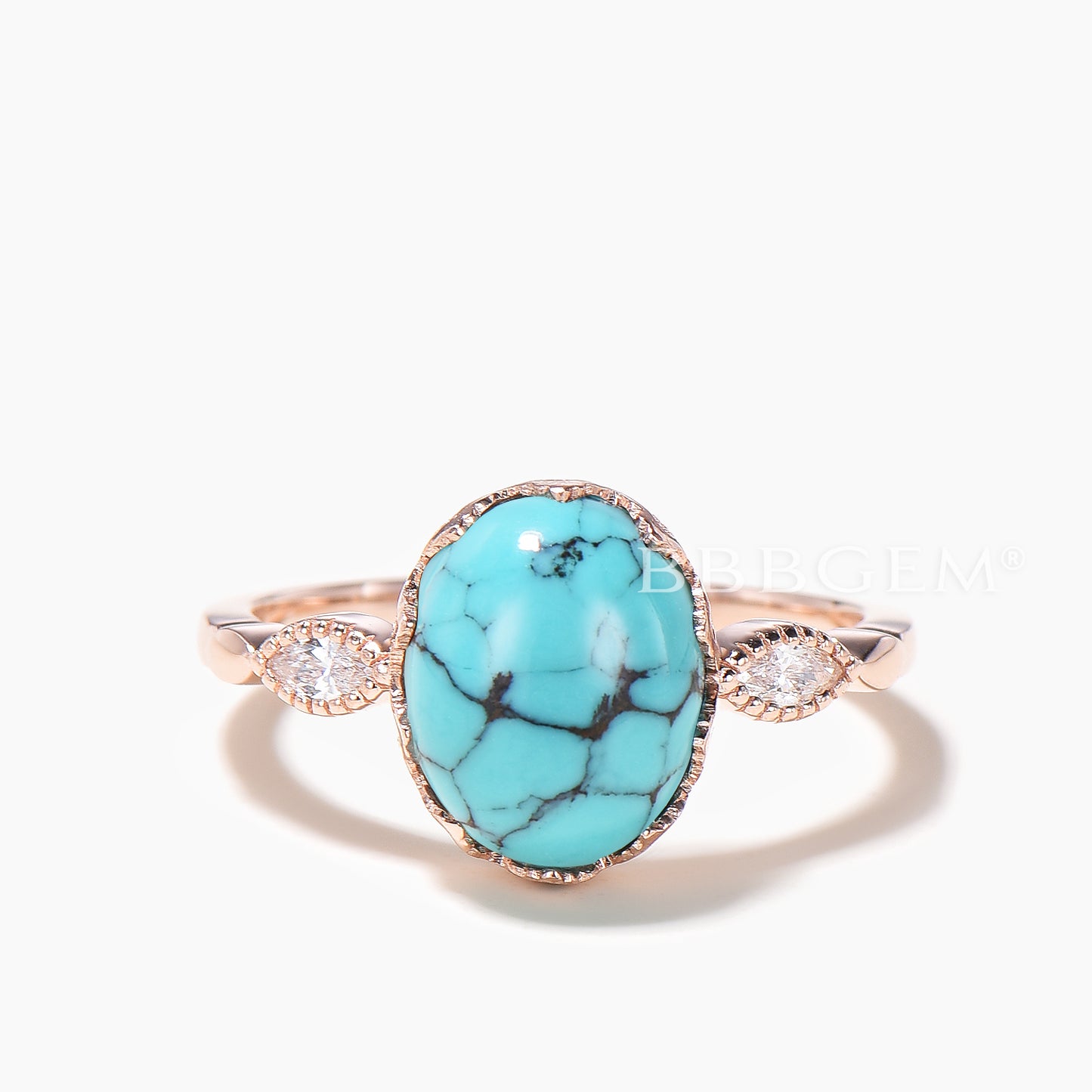 Blue Black Oval Cut Turquoise Engagement Ring 14k 18k Rose Gold Diamond Wedding Bridal Ring Anniversary Set