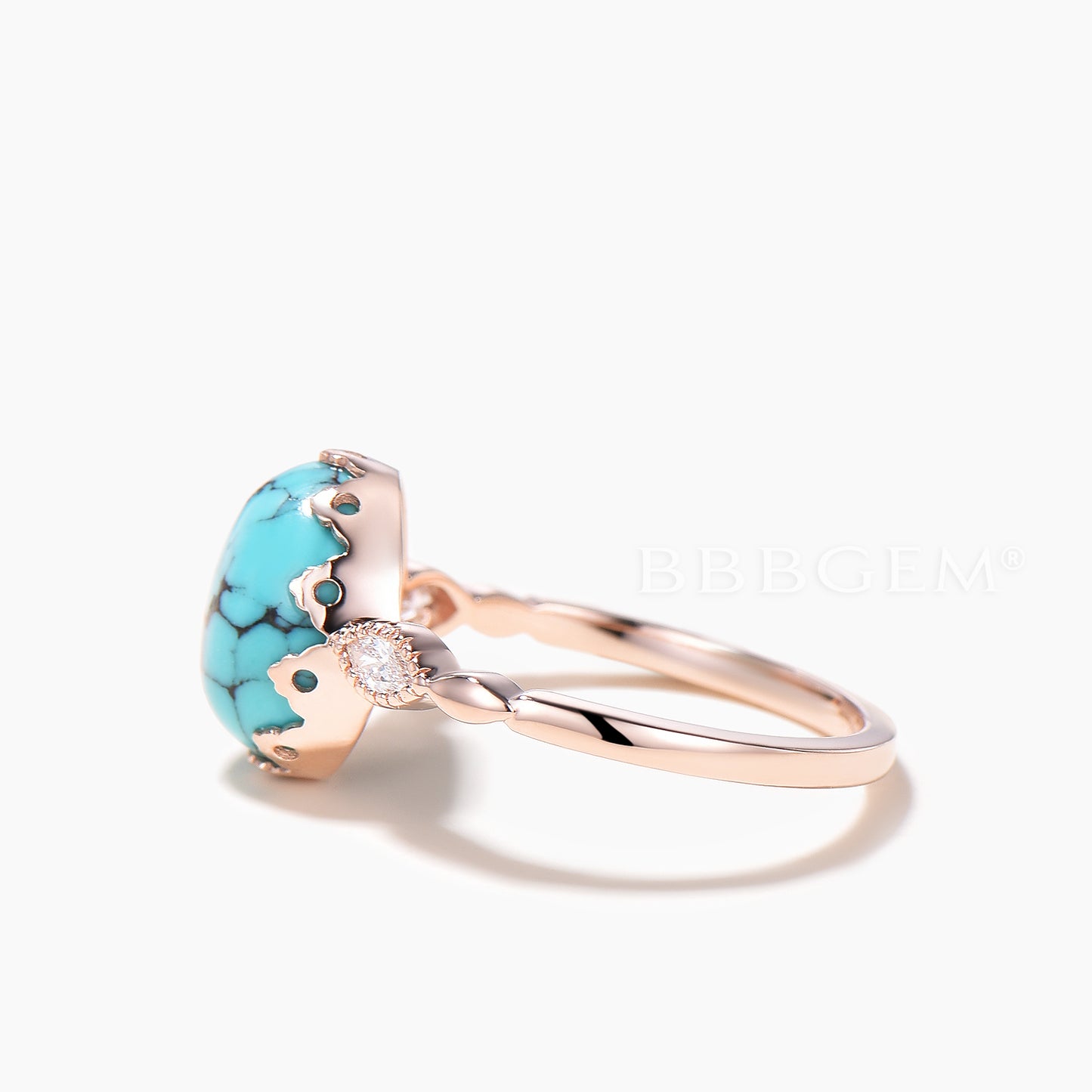 Blue Black Oval Cut Turquoise Engagement Ring 14k 18k Rose Gold Diamond Wedding Bridal Ring Anniversary Set