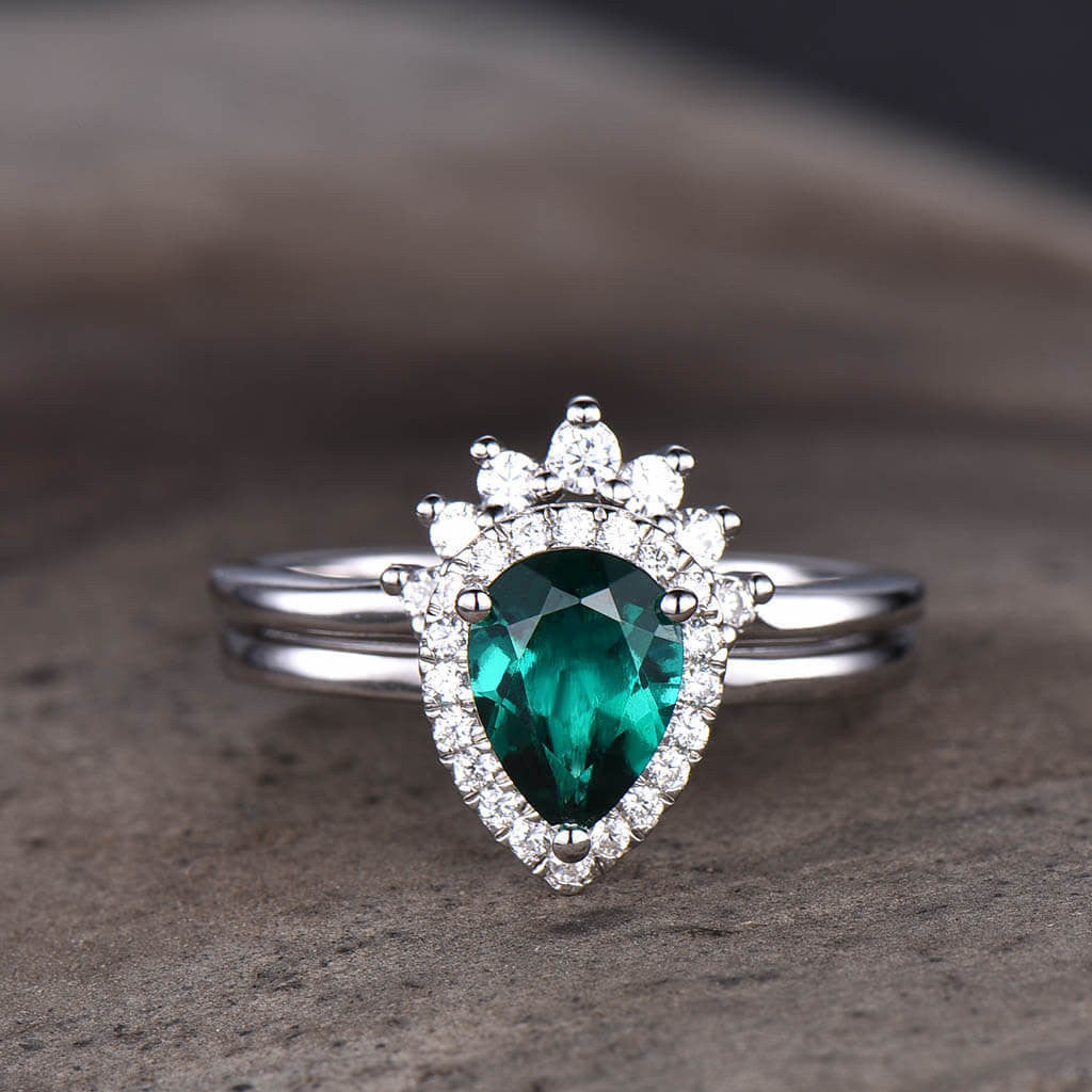 Pear Shaped Emerald Wedding  Ring