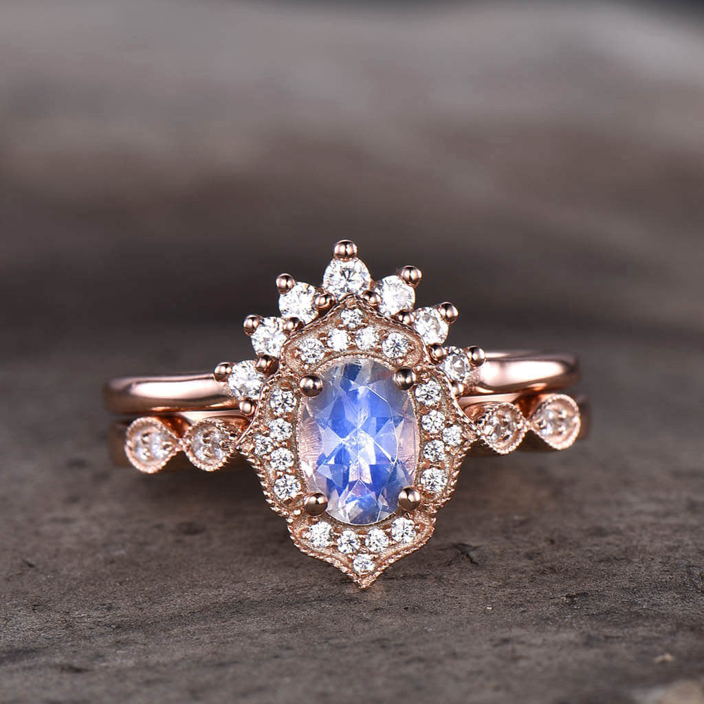 Rose Gold Moonstone Bridal Set