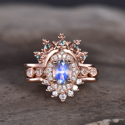 Moonstone wedding set rose gold-BBBGEM Moonstone Ring