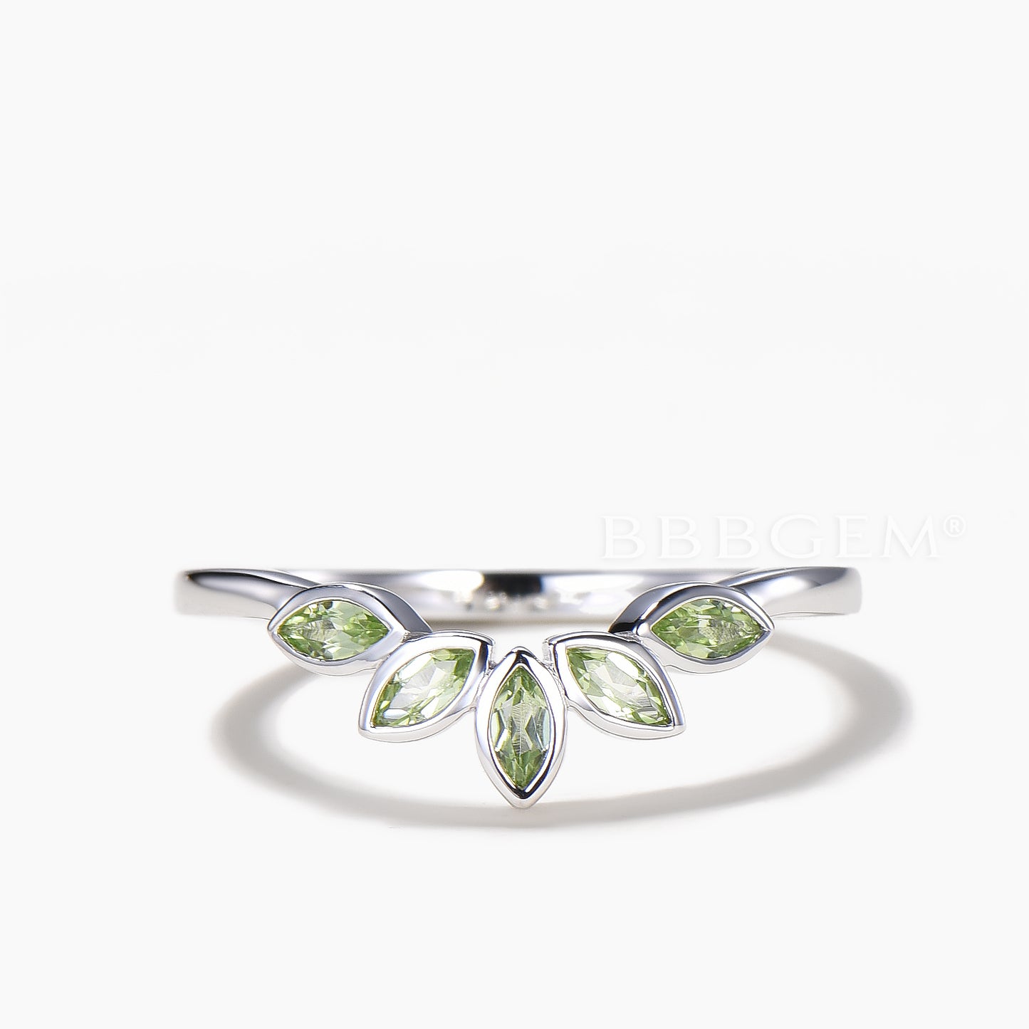 Marquise Cut Natural Peridot Matching Band 5 Stone Bezel Settings Wedding Band