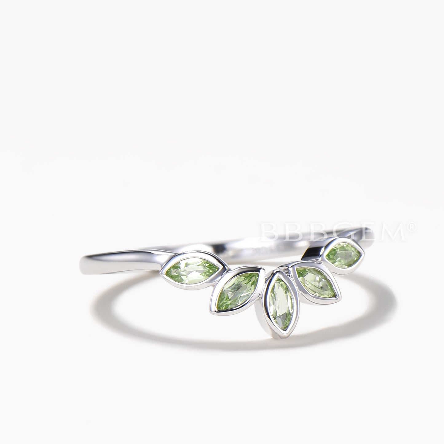 Marquise Cut Natural Peridot Matching Band 5 Stone Bezel Settings Wedding Band