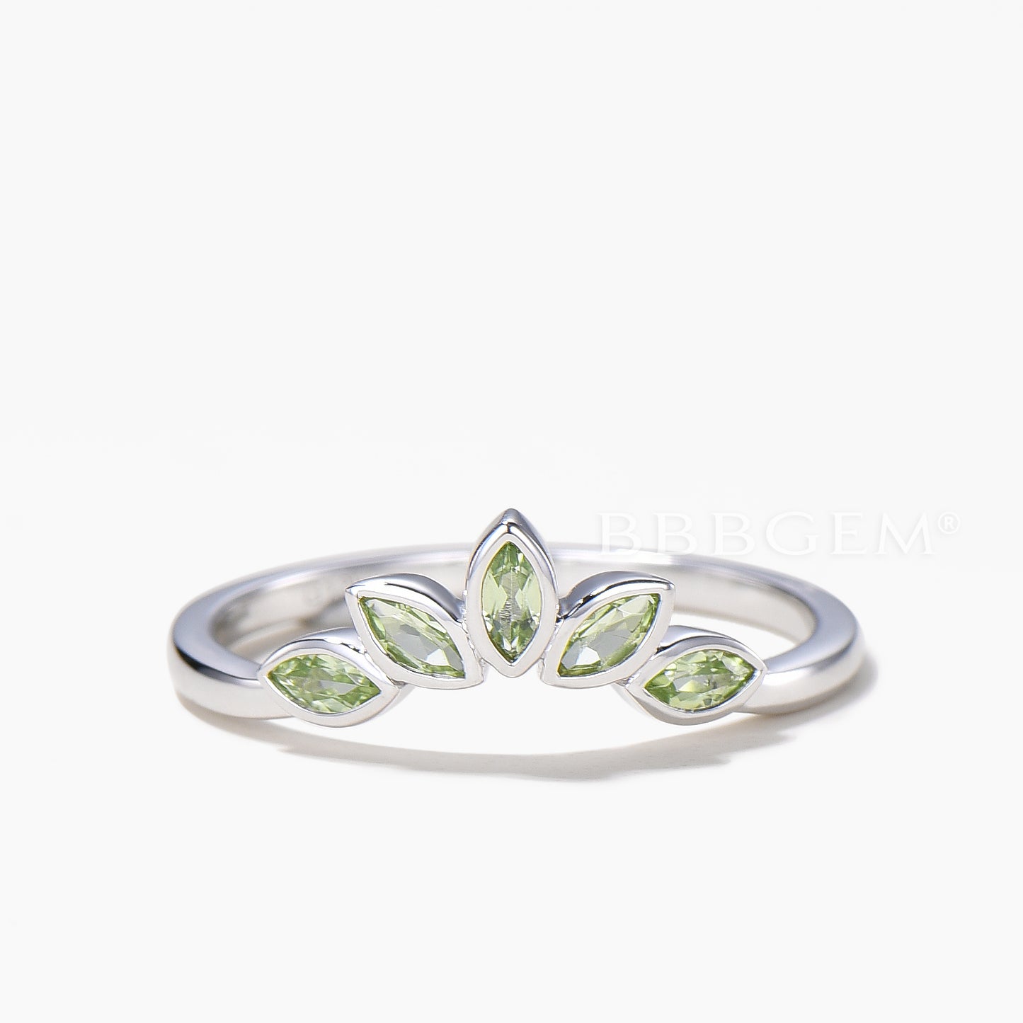 Marquise Cut Natural Peridot Matching Band 5 Stone Bezel Settings Wedding Band