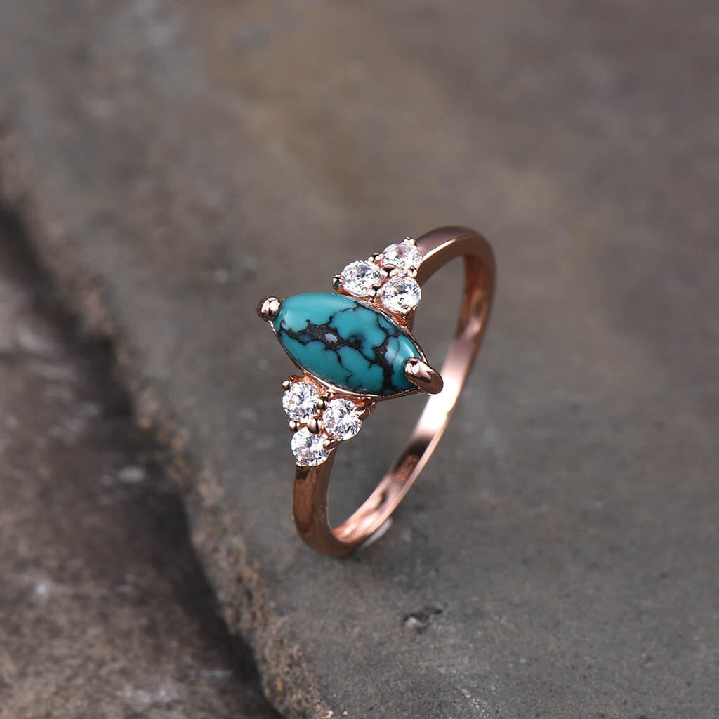 Marquise Turquoise Engagement Ring  Rose Gold